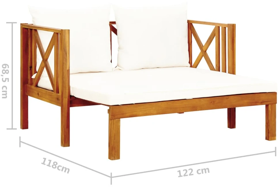 Dvivietis sodo suoliukas su čiužinuku, 122cm, akacijos masyvas