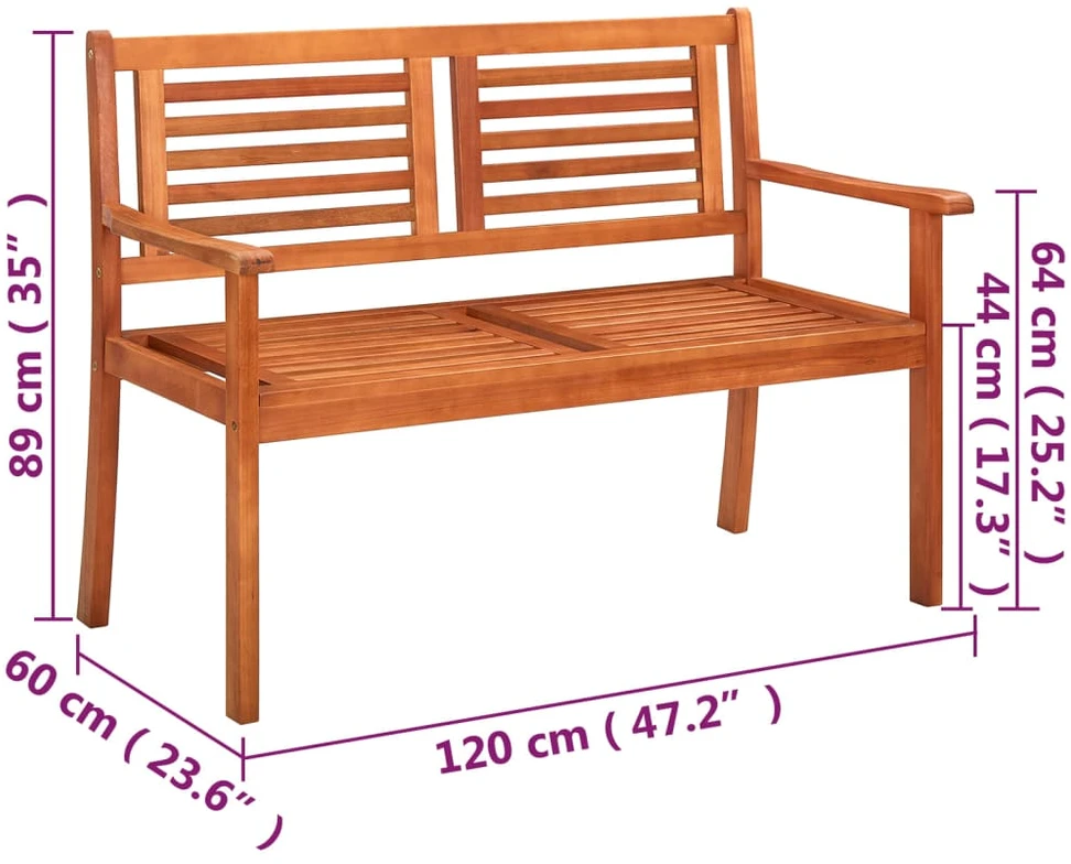 Dvivietis sodo suoliukas su pagalvėle, 120cm, eukalipto masyvas