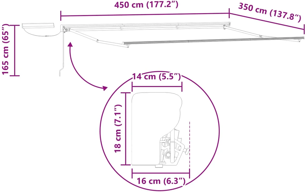 Elektrinė ištraukiama pavėsinė 4,5 × 3,5 m