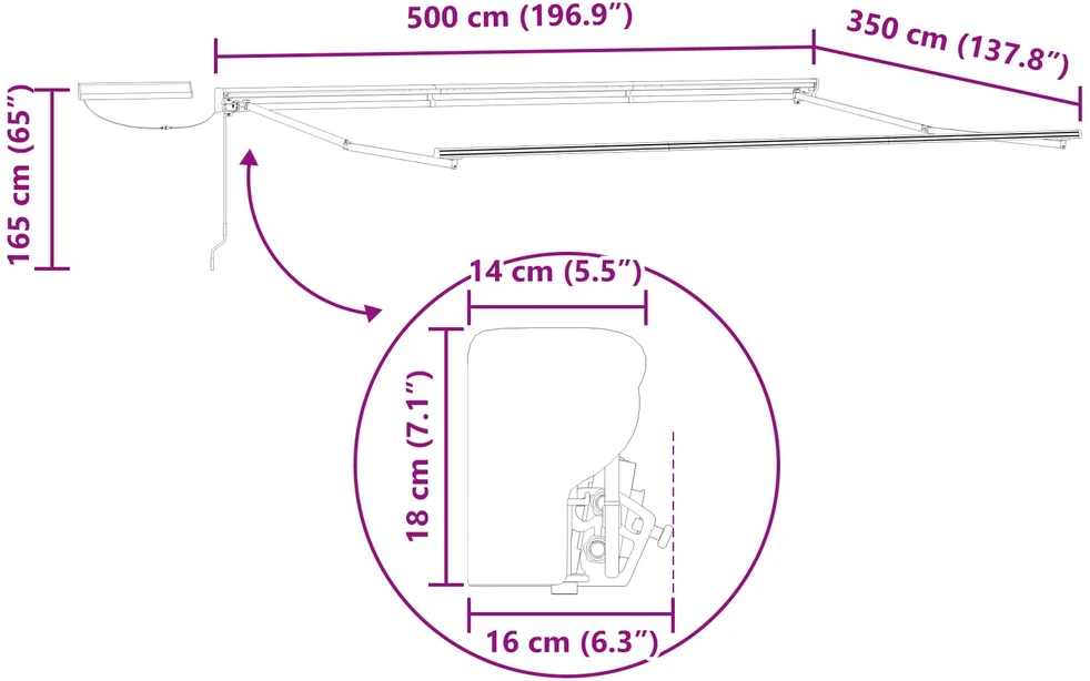Elektrinė ištraukiama pavėsinė Antracito ir baltos 5 × 3,5 m