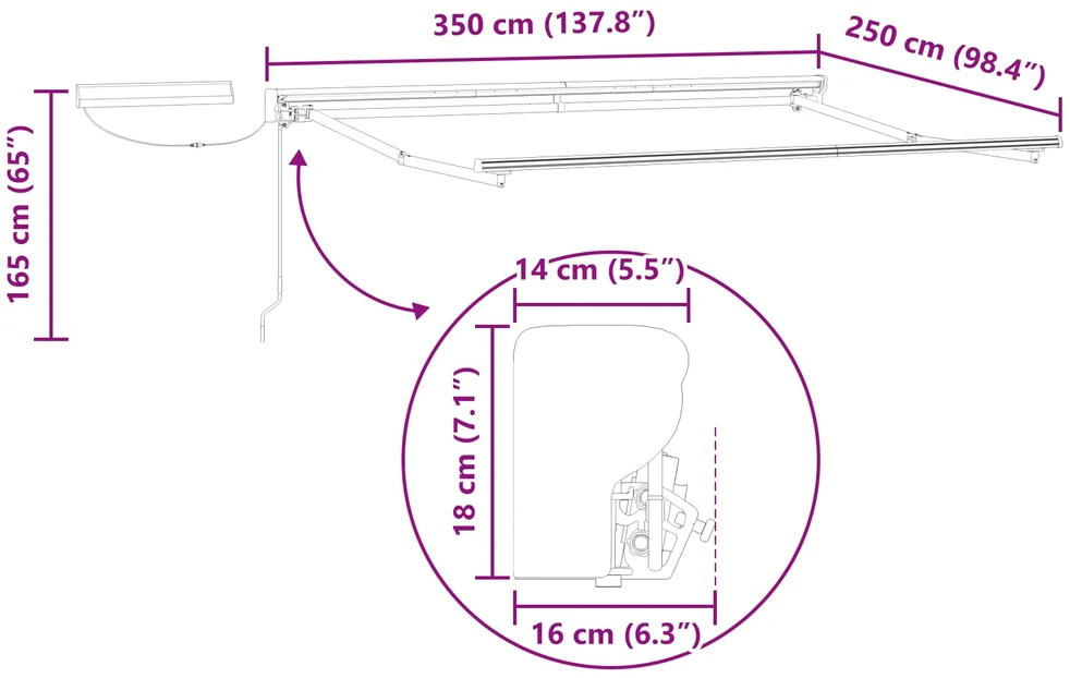 Elektrinė ištraukiama pavėsinė Antracito ir baltos 3,5 x 2,5 m