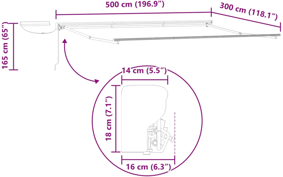 Elektrinė ištraukiama pavėsinė Antracito ir baltos 5 x 3 m