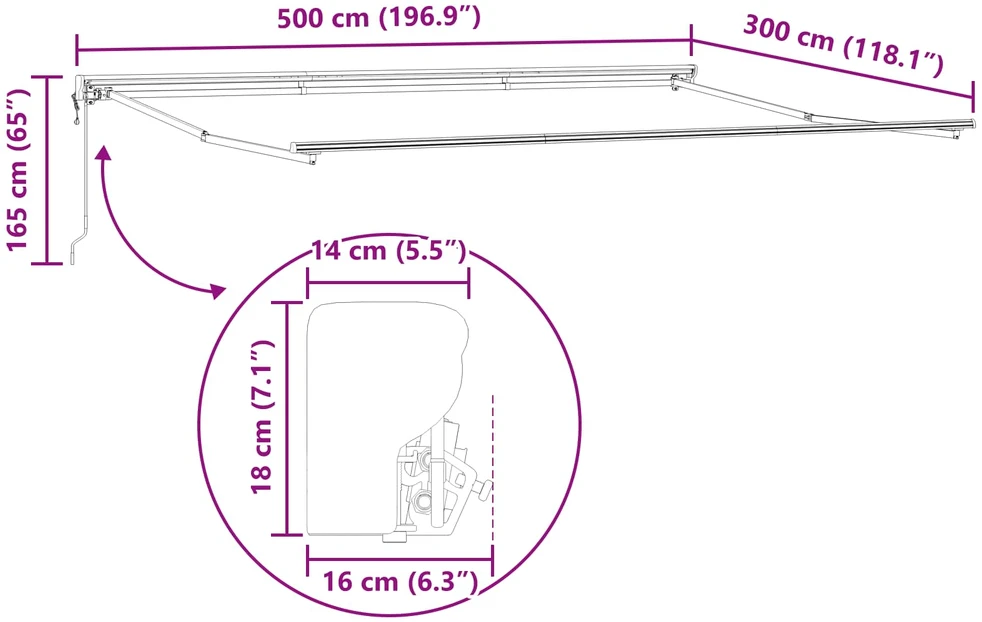 Elektrinė ištraukiama pavėsinė Kreminė 5 x 3 m
