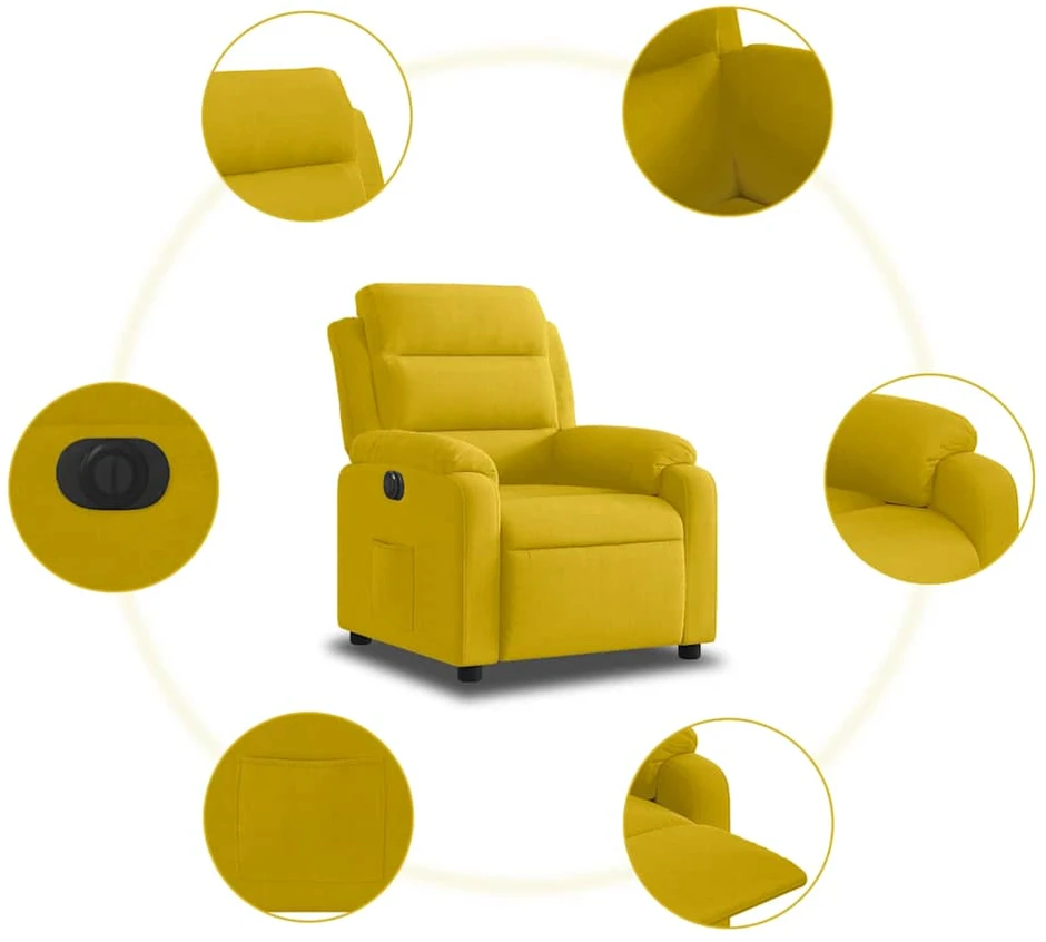 Fotelis Elektrinis atlošiamas krėslas, geltonos spalvos, aksomas