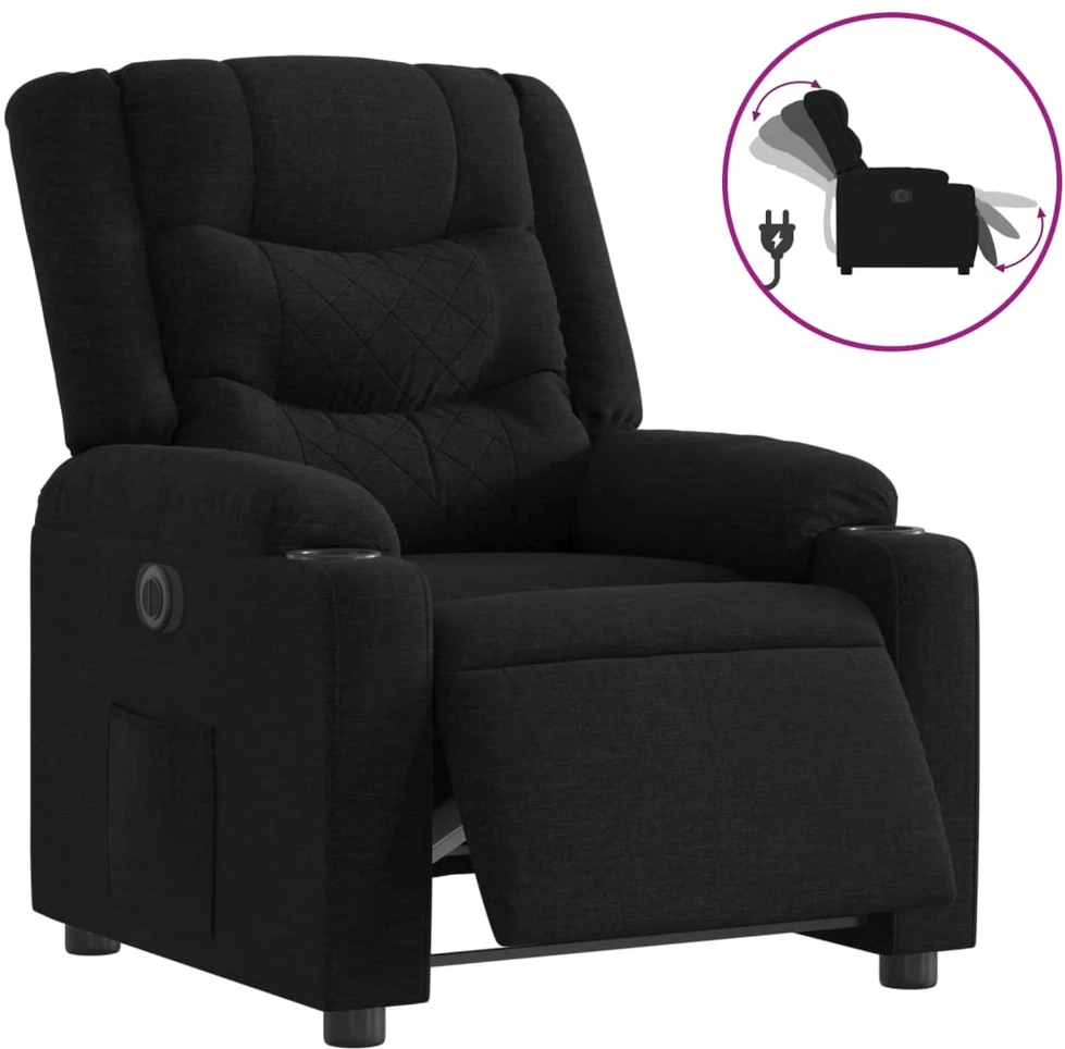 Fotelis Elektrinis atlošiamas krėslas, juodos spalvos, audinys
