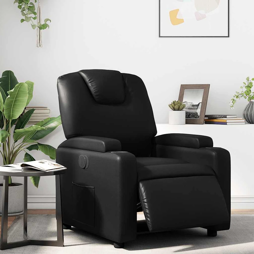 Fotelis Elektrinis atlošiamas krėslas, juodos spalvos, dirbtinė oda