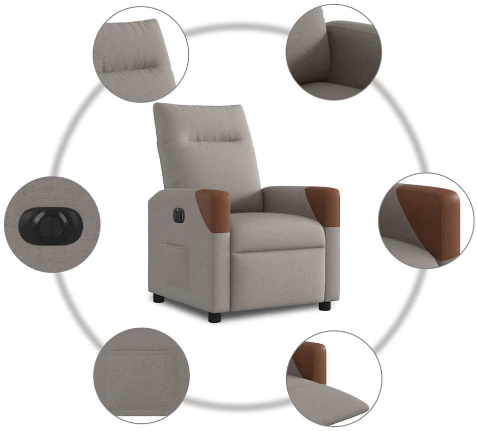 Fotelis Elektrinis atlošiamas krėslas, taupe spalvos, audinys