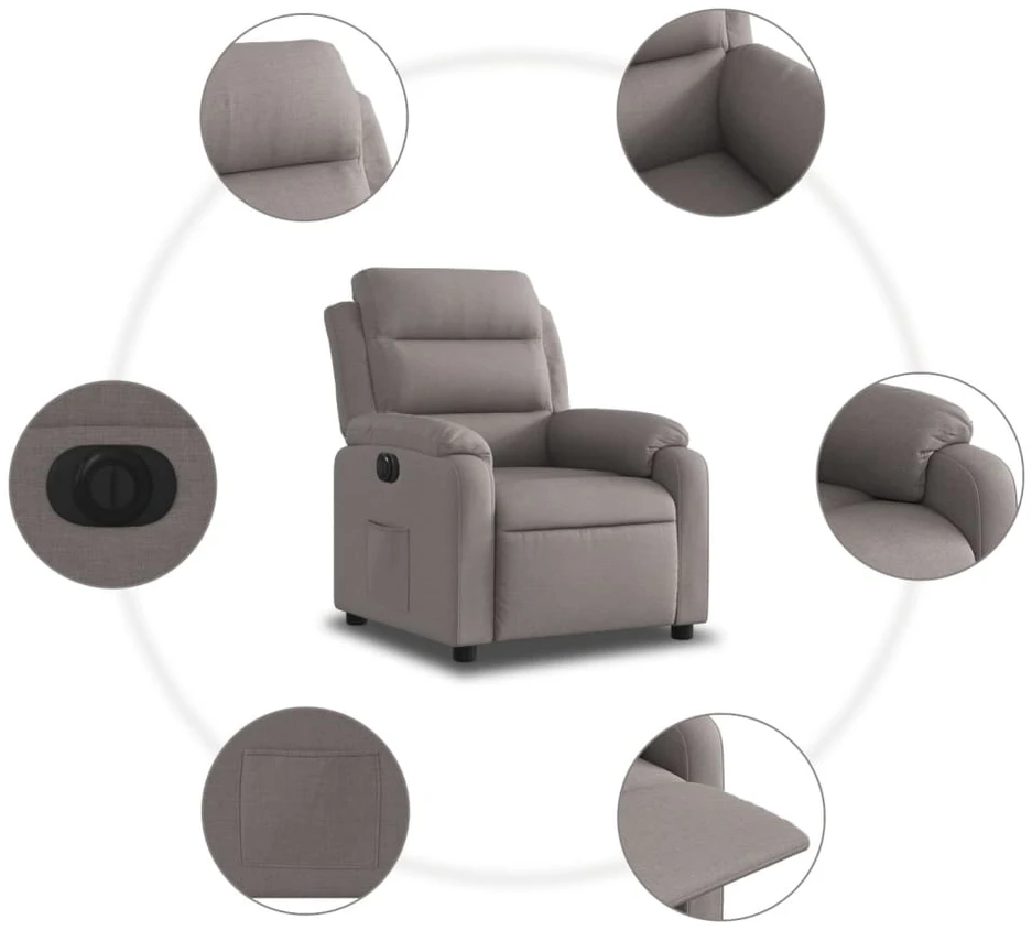 Fotelis Elektrinis atlošiamas krėslas, taupe spalvos, audinys