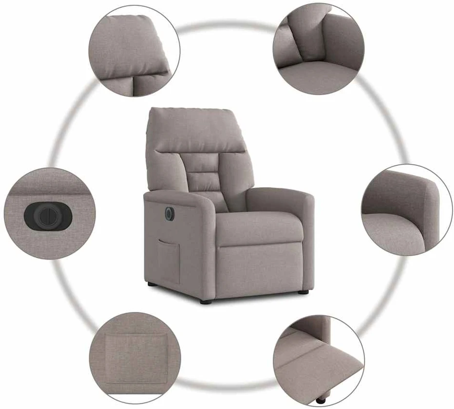 Fotelis Elektrinis atlošiamas krėslas, taupe spalvos, audinys