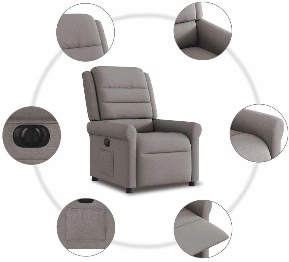 Fotelis Elektrinis atlošiamas krėslas, taupe spalvos, audinys