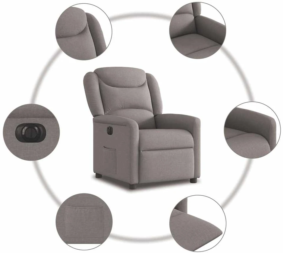 Fotelis Elektrinis atlošiamas krėslas, taupe spalvos, audinys