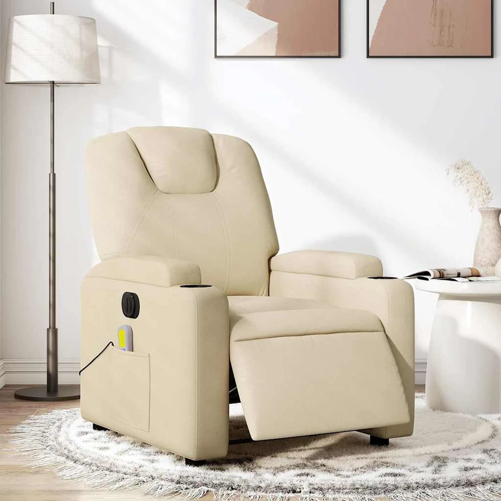 Fotelis Elektrinis atlošiamas masažinis krėslas, kreminis, audinys