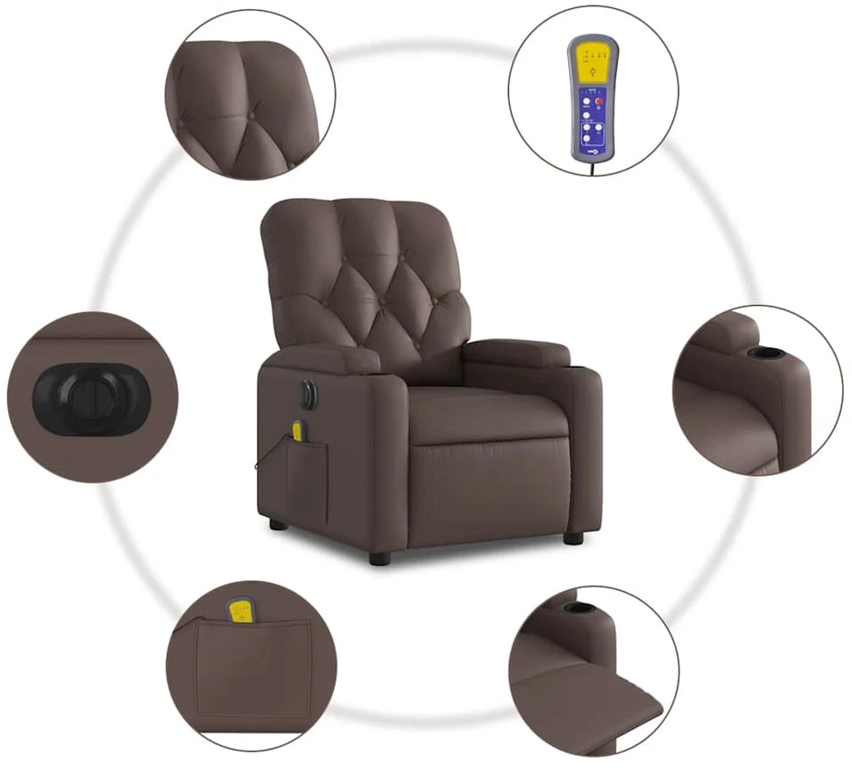 Fotelis Elektrinis atlošiamas masažinis krėslas, rudas, dirbtinė oda