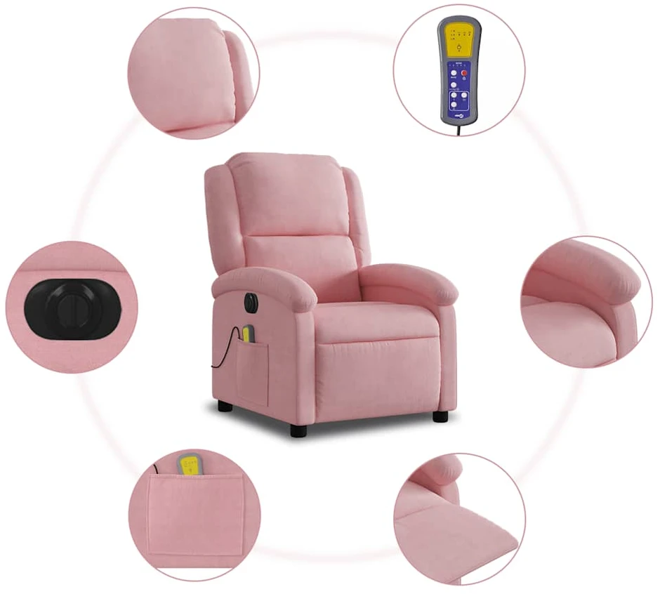 Fotelis Elektrinis atlošiamas masažinis krėslas, rožinis, aksomas