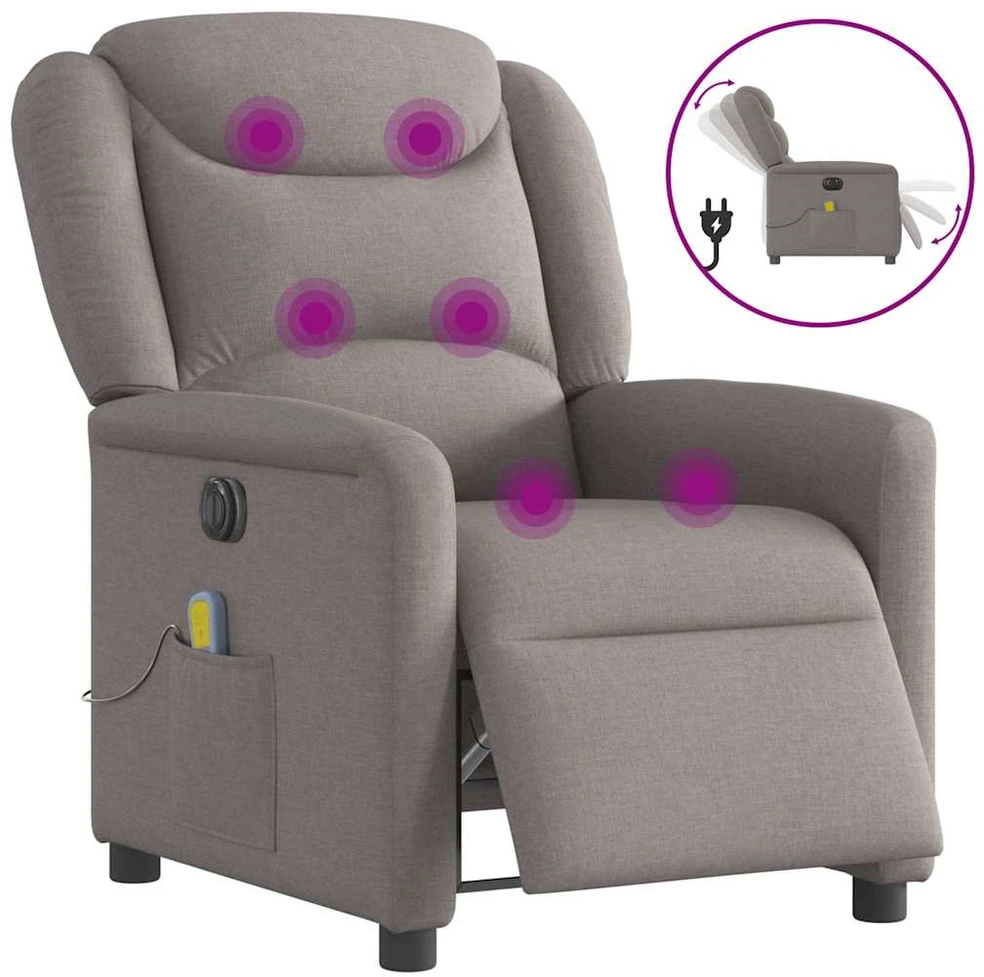 Fotelis Elektrinis atlošiamas masažinis krėslas, taupe, audinys