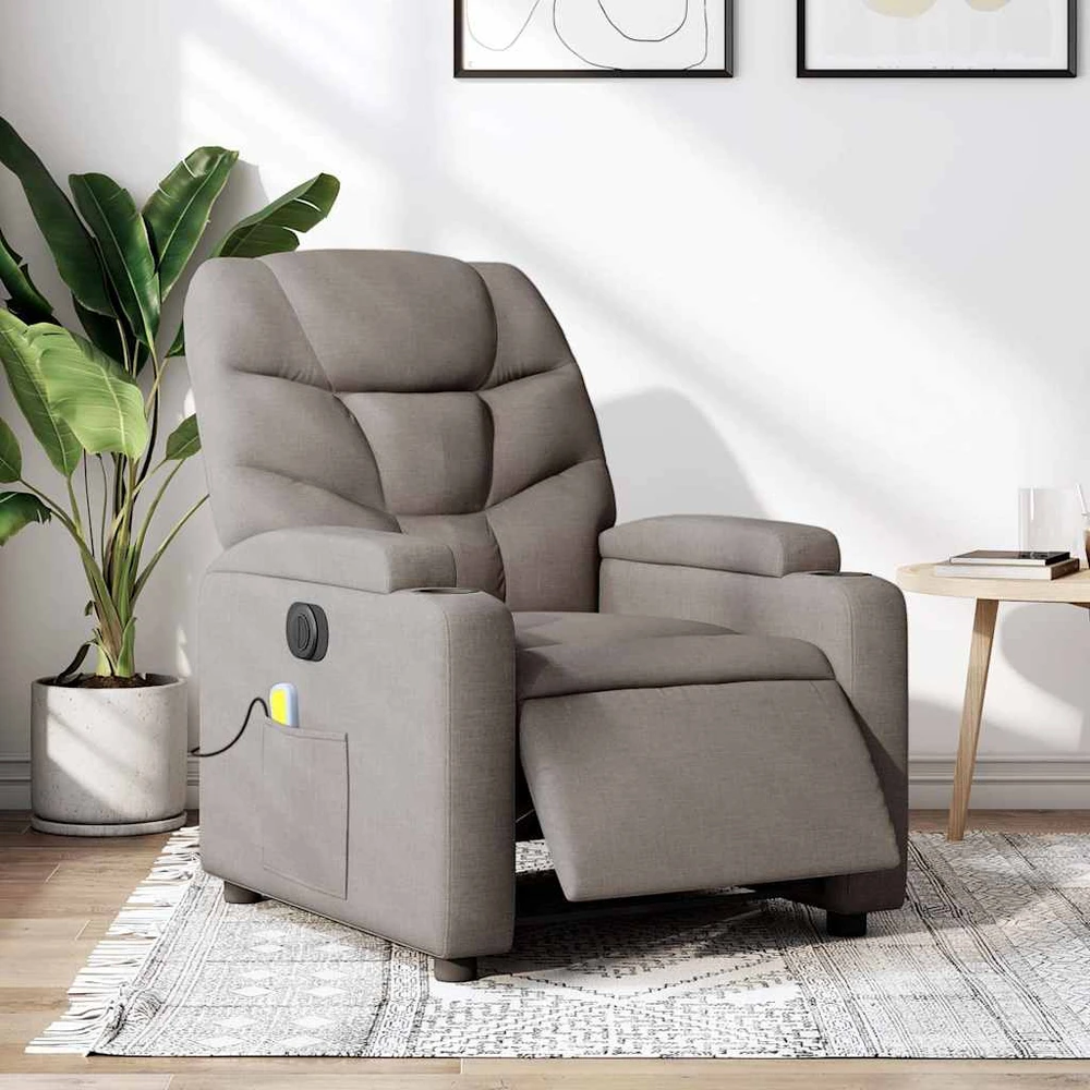 Fotelis Elektrinis atlošiamas masažinis krėslas, taupe, audinys