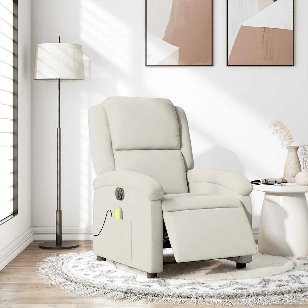 Fotelis Elektrinis atlošiamas masažinis krėslas, kreminis, aksomas
