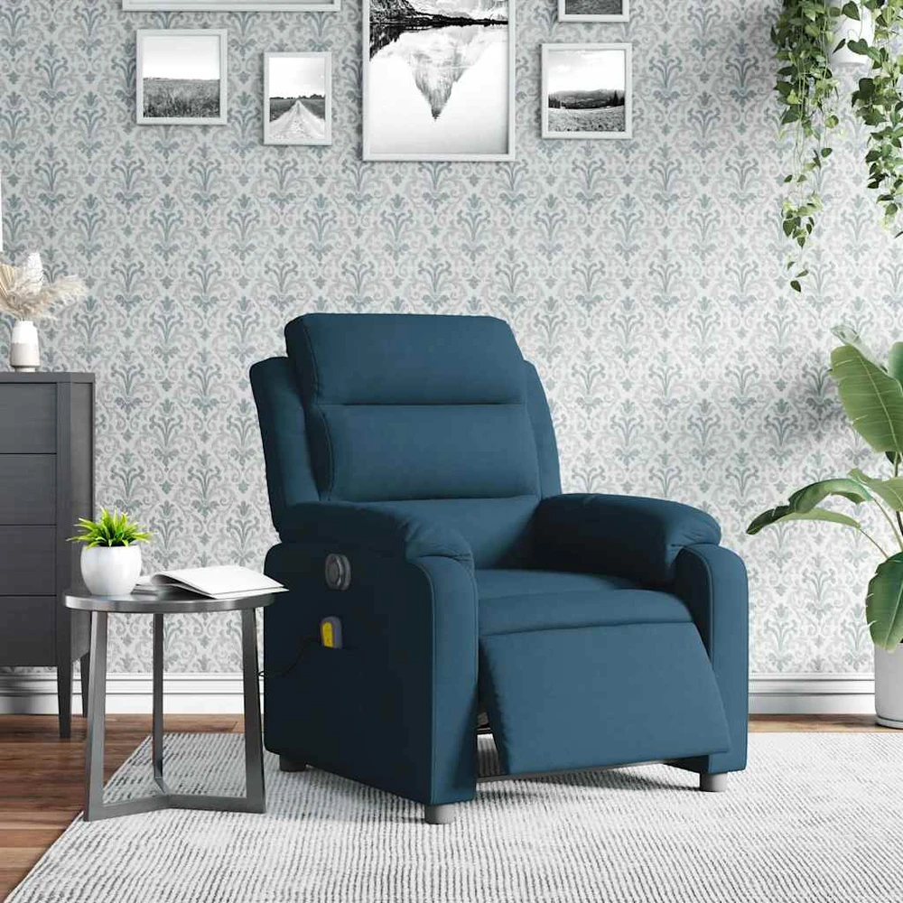 Fotelis Elektrinis atlošiamas masažinis krėslas, mėlynas, aksomas