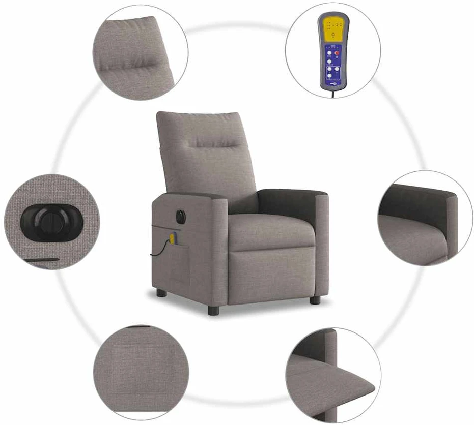 Fotelis Elektrinis atlošiamas masažinis krėslas, taupe, audinys