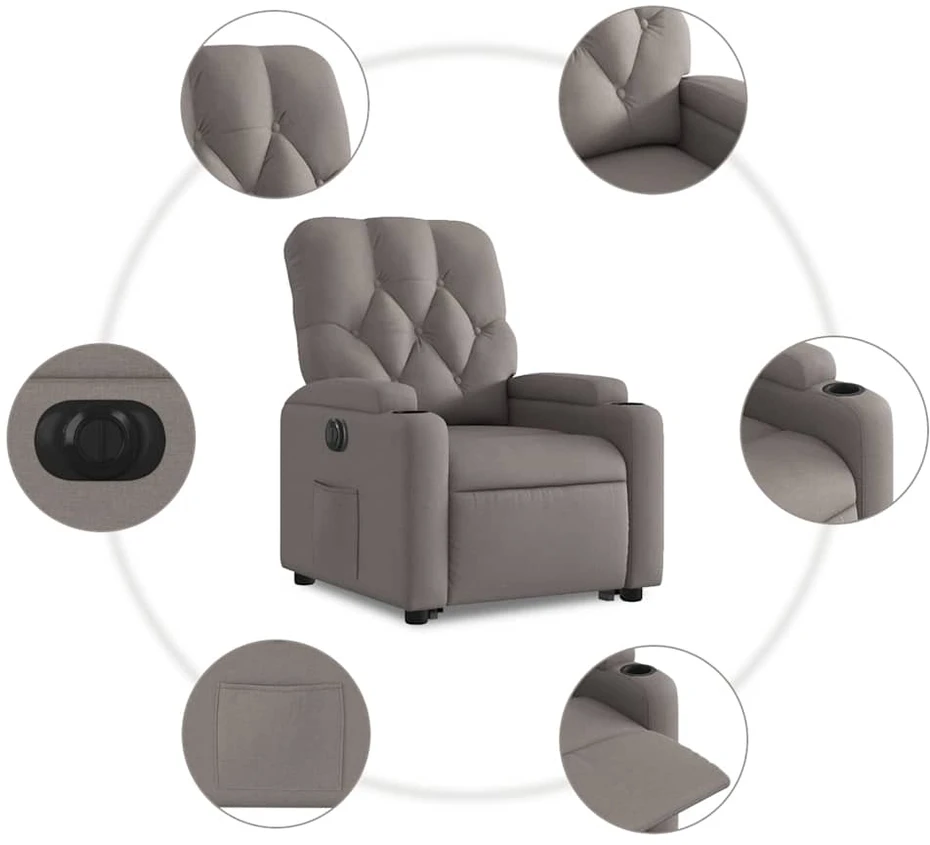 Fotelis Elektrinis atsistojantis atlošiamas krėslas, taupe, audinys