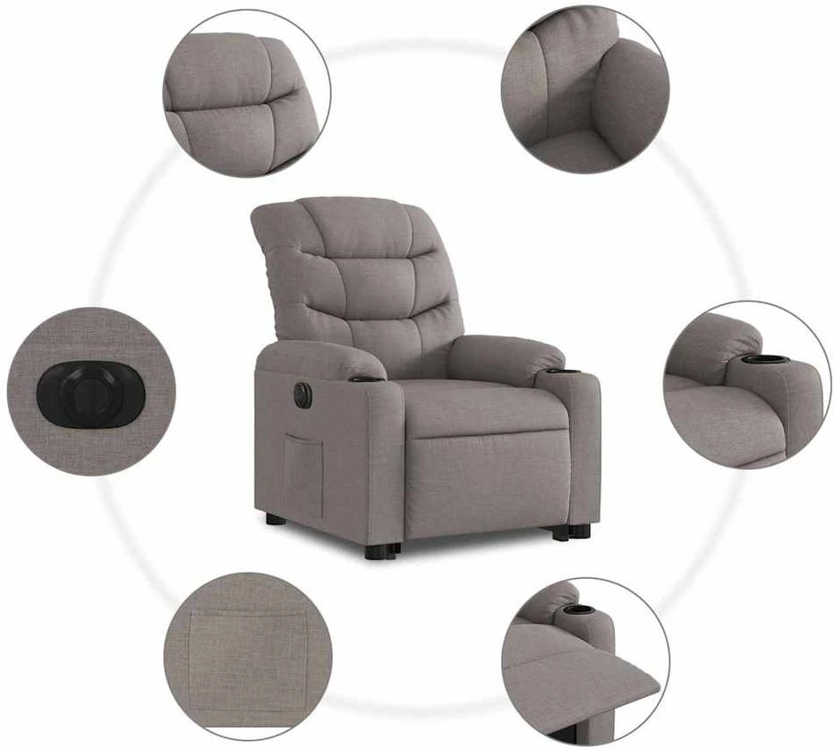 Fotelis Elektrinis atsistojantis atlošiamas krėslas, taupe, audinys