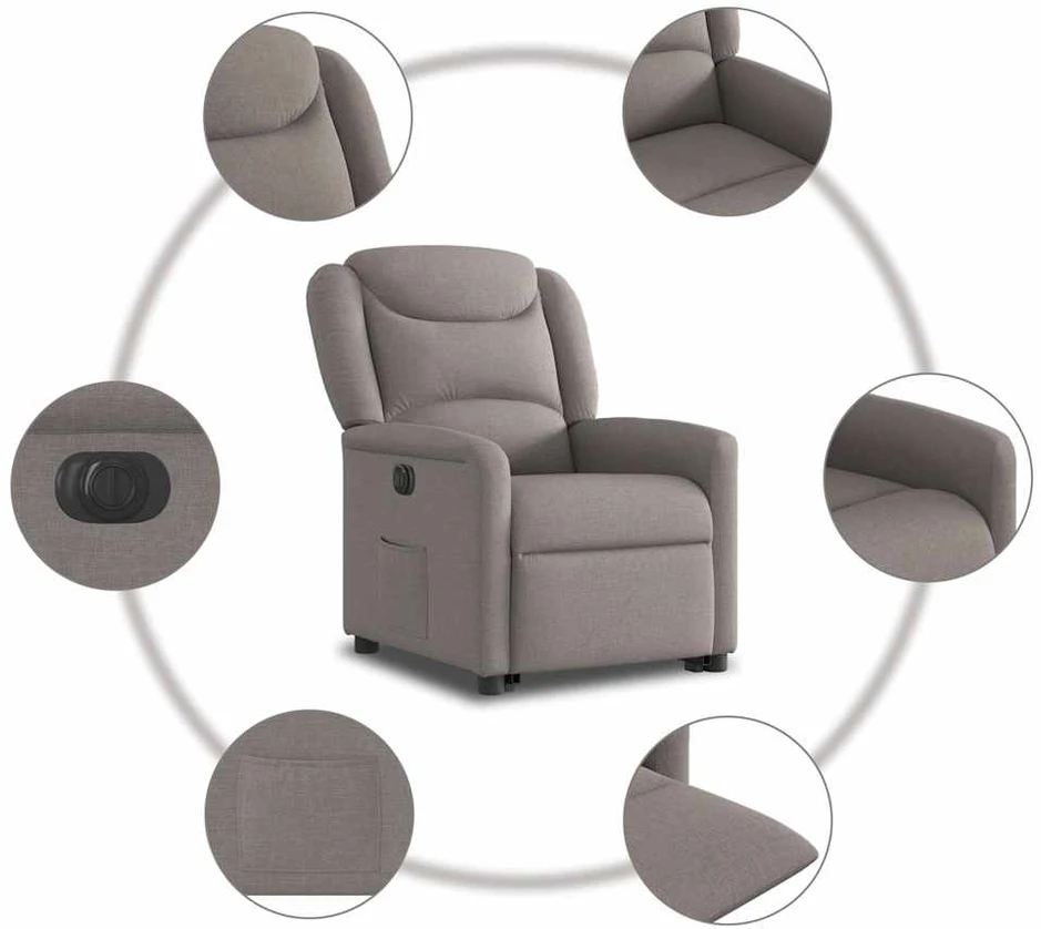 Fotelis Elektrinis atsistojantis atlošiamas krėslas, taupe, audinys