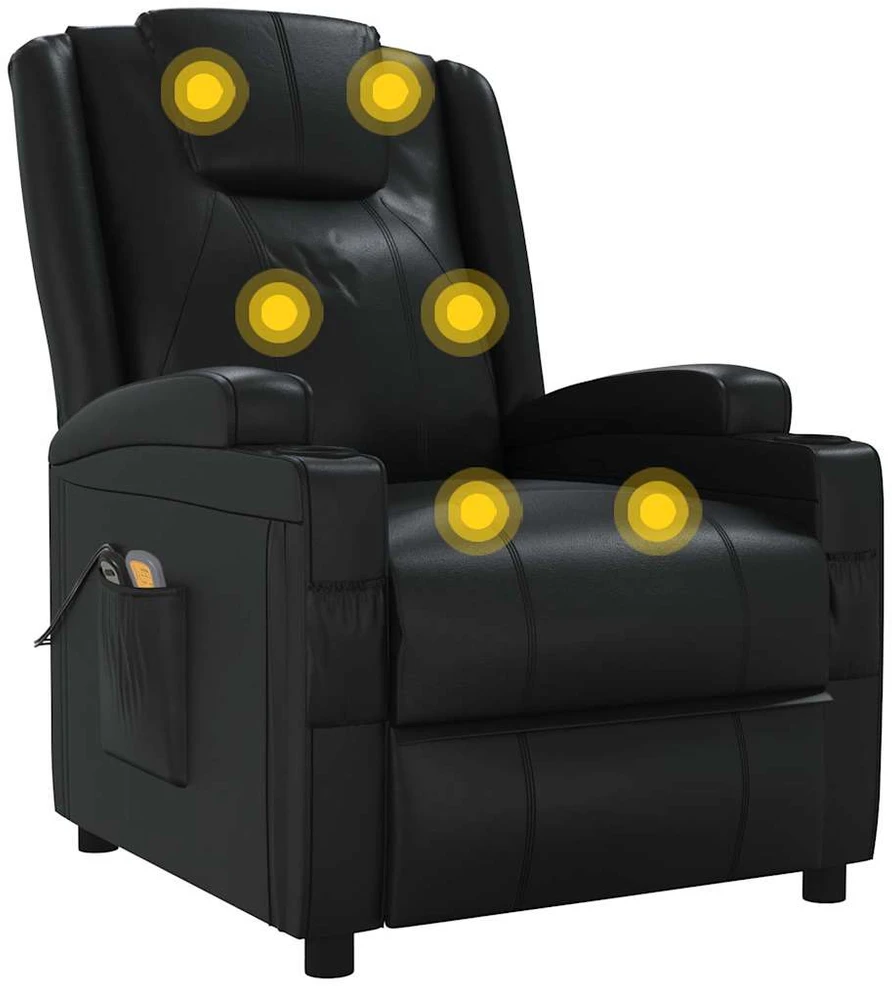 Elektrinis masažinis krėslas, juodos spalvos, dirbtinė oda
