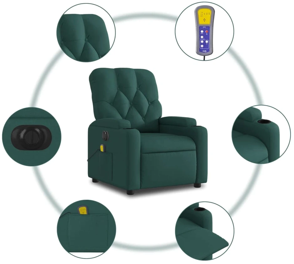 Fotelis Elektrinis masažinis krėslas, tamsiai žalias, audinys