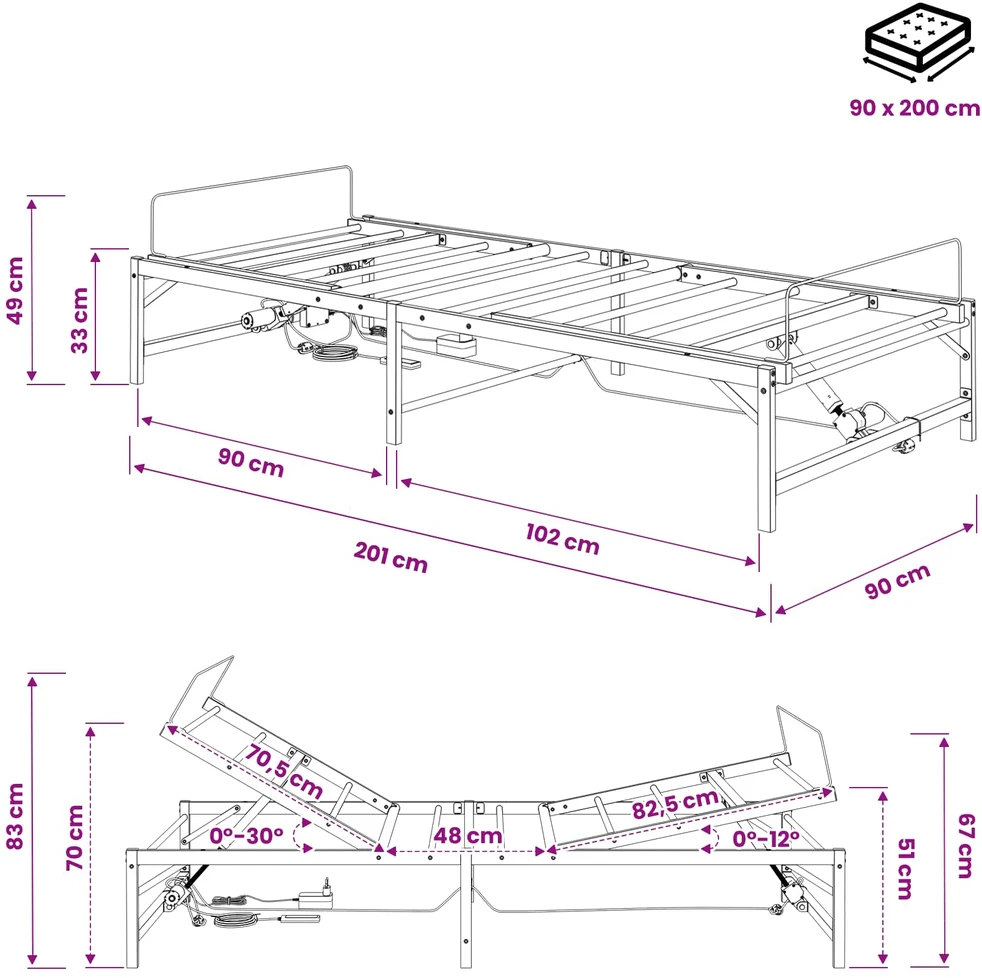 Lova Elektrinis reguliuojamas lovos rėmas Balta 90 x 200 cm Plienas