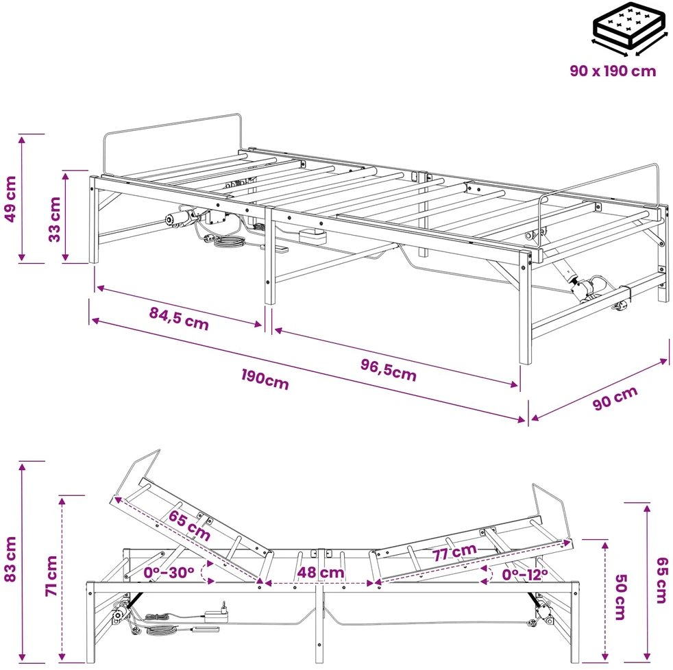 Lova Elektrinis reguliuojamas lovos rėmas Juoda 90 x 190 cm Plienas