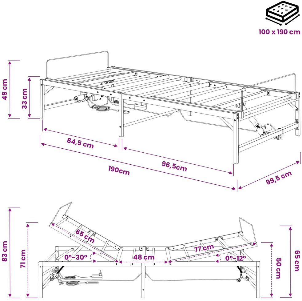 Lova Elektrinis reguliuojamas lovos rėmas Juoda 100 x 190 cm Plienas