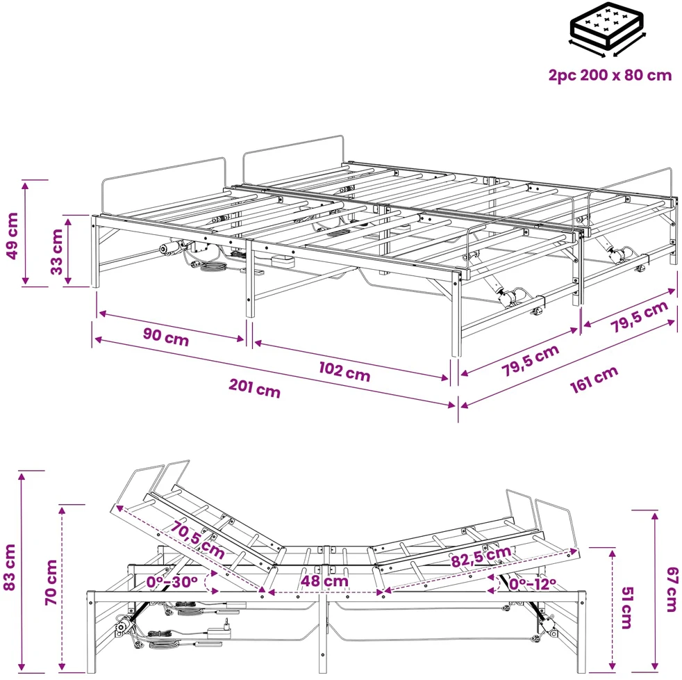 Lova Elektrinis reguliuojamas lovos rėmas Juoda 160 x 200 cm Plienas