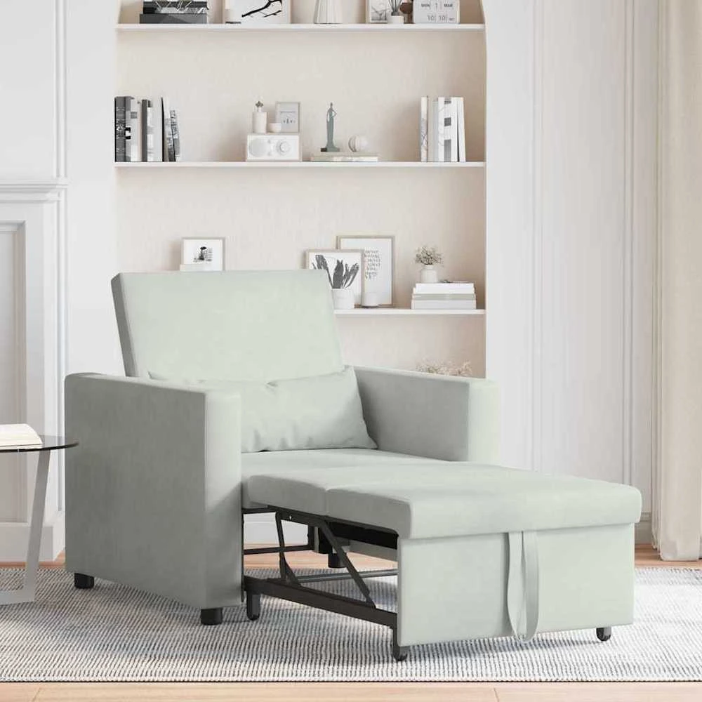 Fotelis Ištraukiamas sofa-lova vienvietis Šviesiai pilka Aksomas