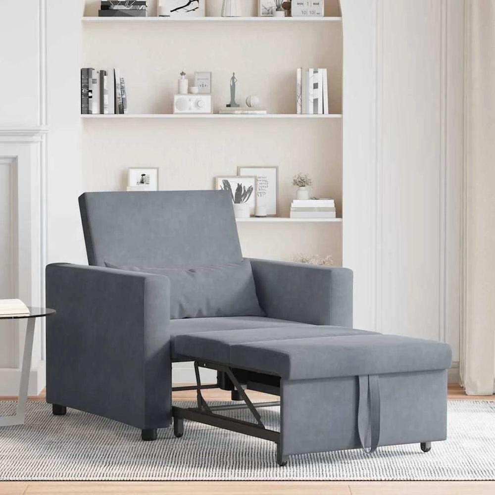 Fotelis Ištraukiamas sofa-lova vienvietis Tamsiai pilka Aksomas