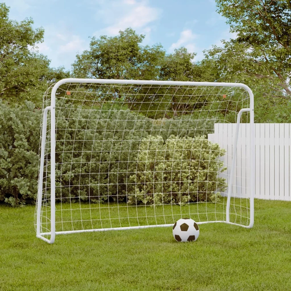Futbolo vartai, balti, 214x75x152cm, plienas/poliesteris