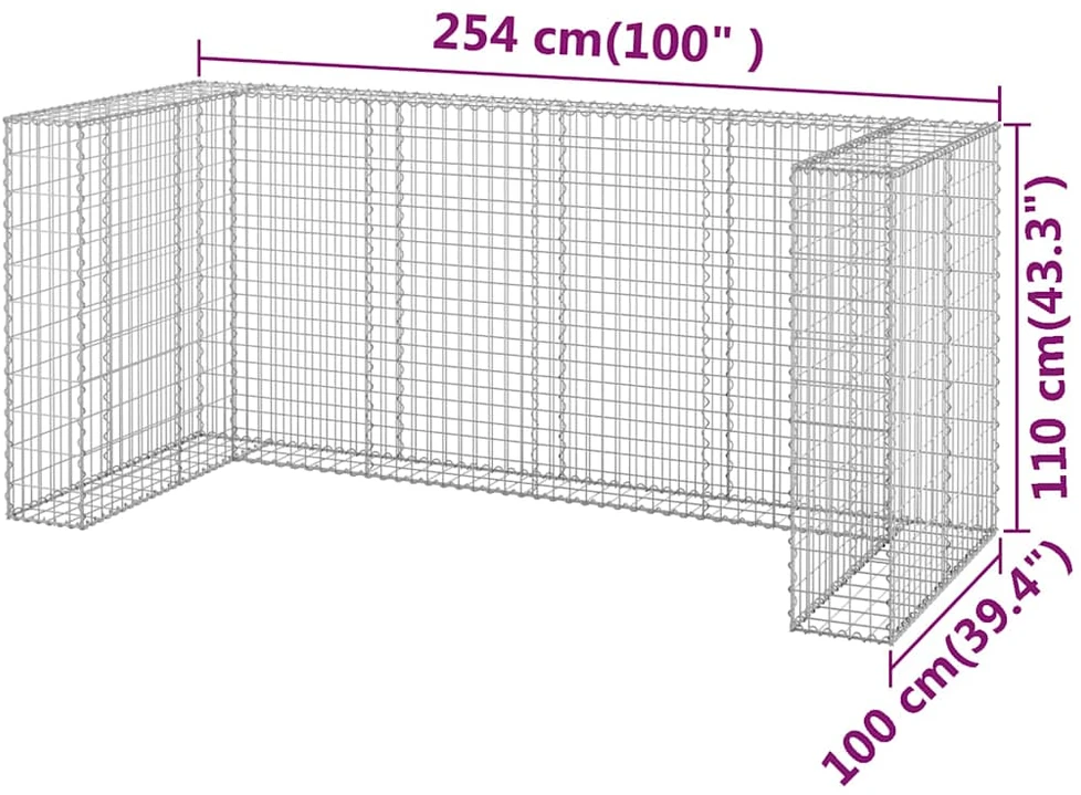 Gabiono siena konteineriams, 254x100x110cm, plienas