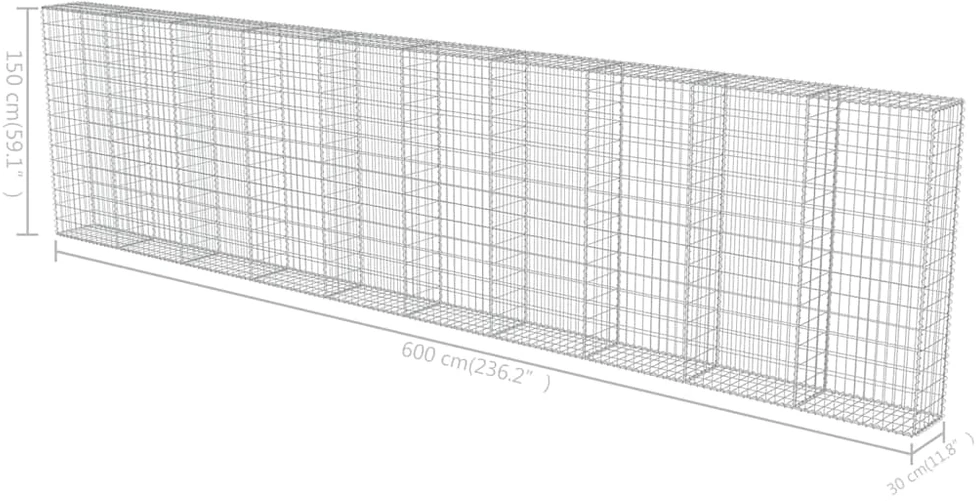 Gabiono siena su dang., galvanizuotas plienas, 600x30x150cm