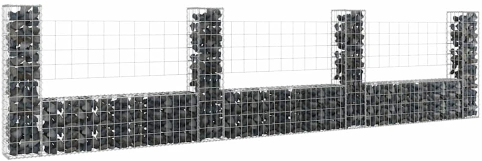 Gabionų krepšiai su 4 kolonomis, 380x20x100cm, geležis