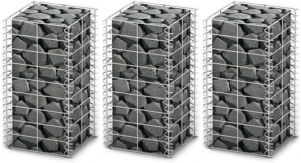 Gabionų rinkinys, 3 vnt., cinkuota viela, 25x25x50cm
