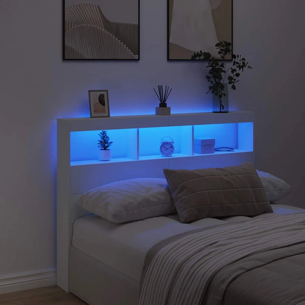 Galvūgalis-spintelė su LED, baltos spalvos, 140x17x102cm