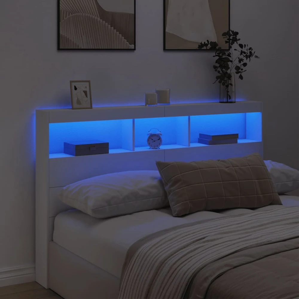 Galvūgalis-spintelė su LED, baltos spalvos, 160x17x102cm