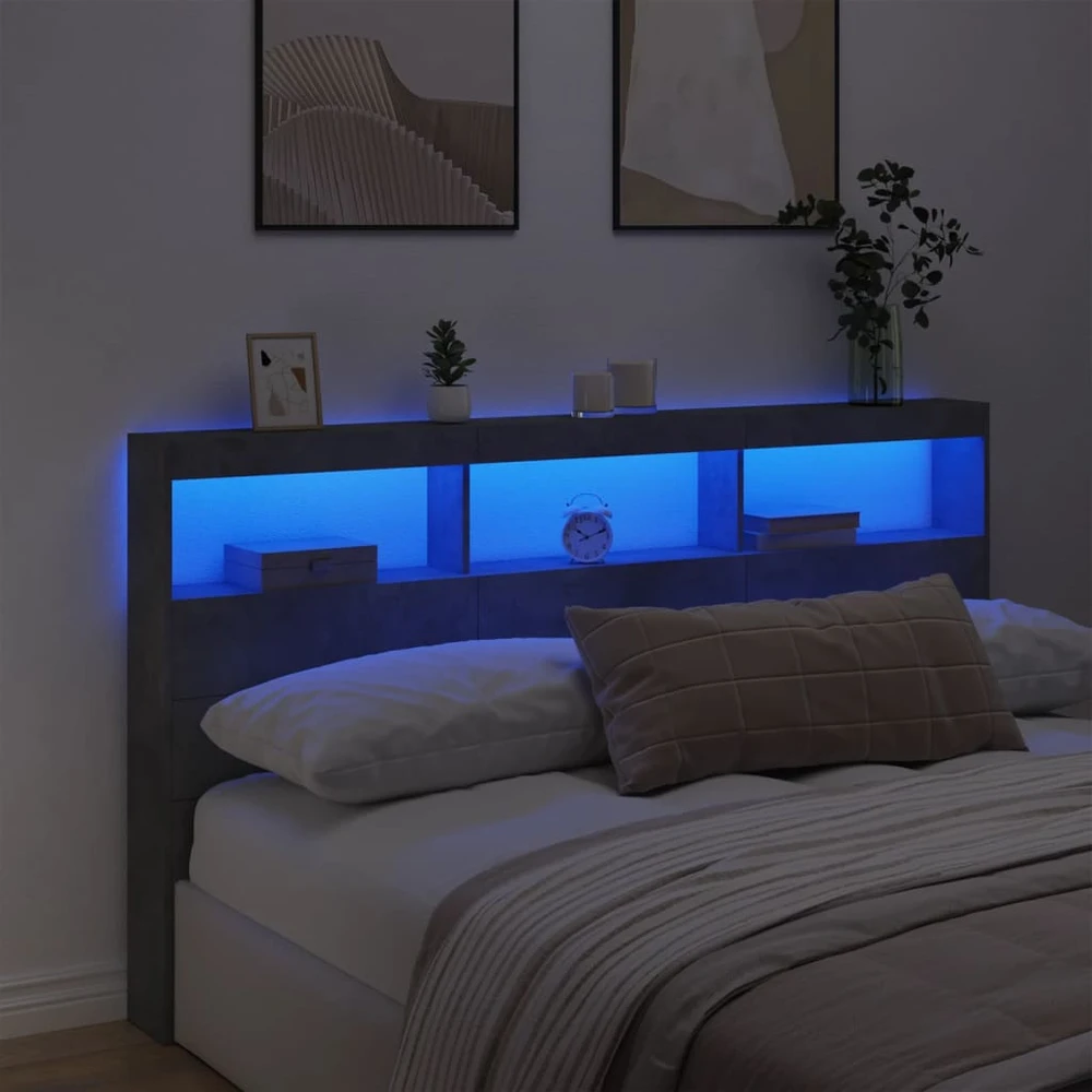 Galvūgalis-spintelė su LED, betono pilkos spalvos, 180x17x102cm