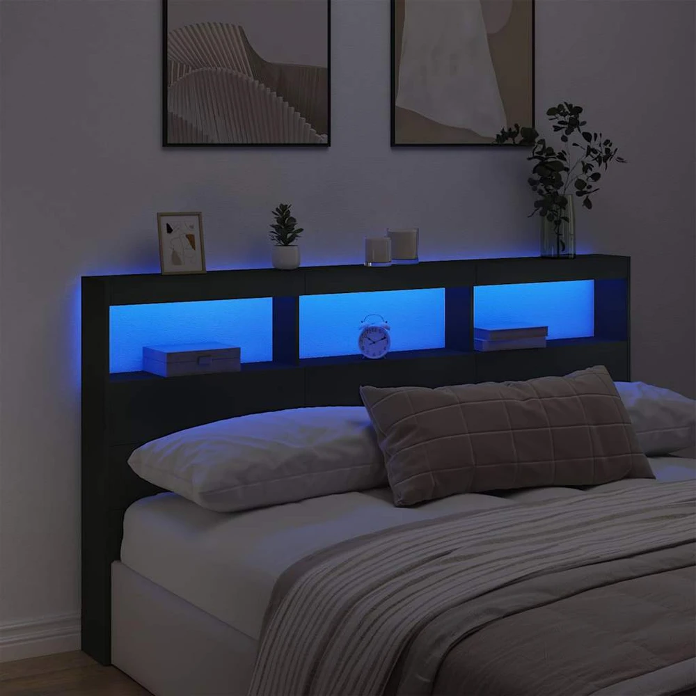 Galvūgalis-spintelė su LED, juodos spalvos, 180x17x102cm