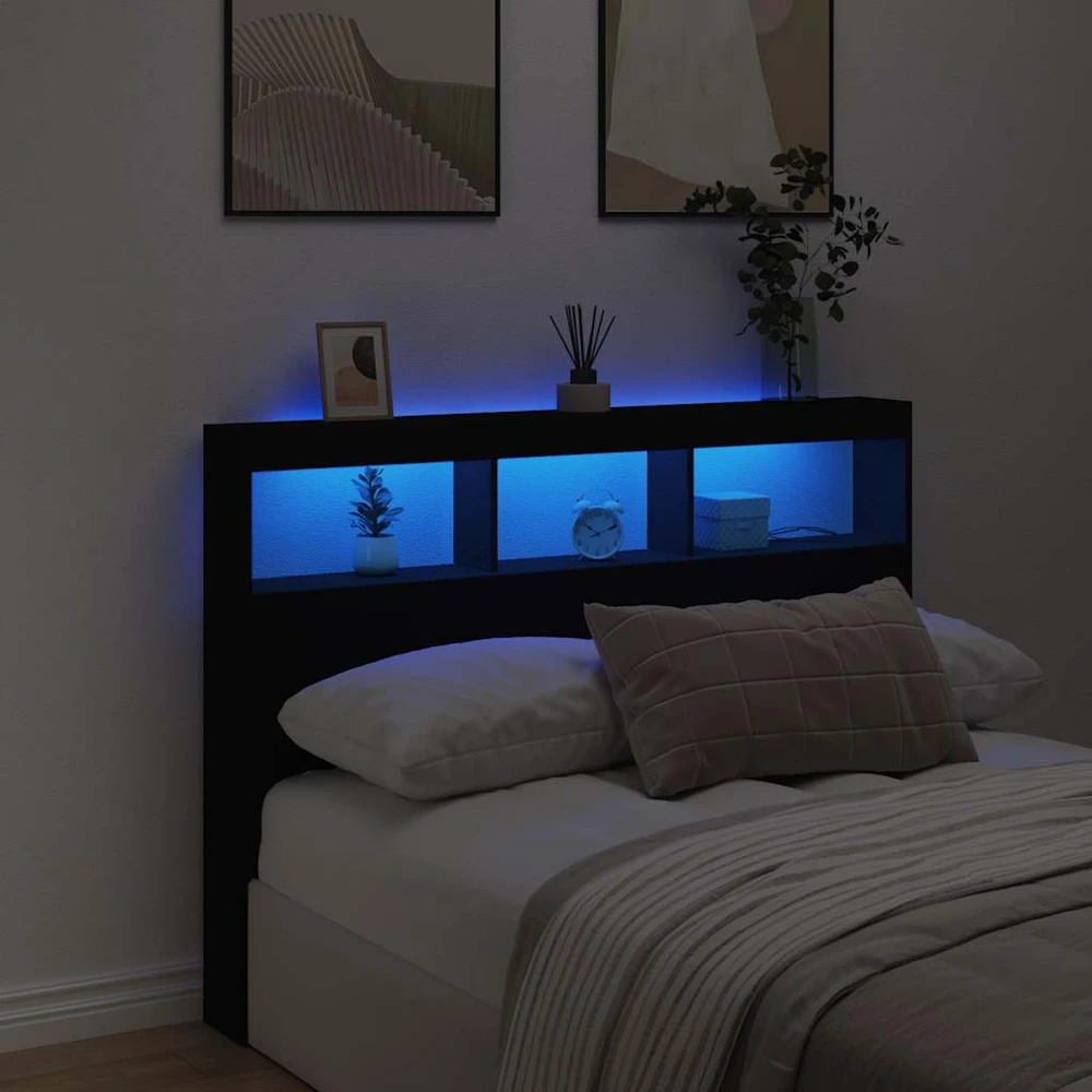 Galvūgalis-spintelė su LED, juodos spalvos, 140x17x102cm