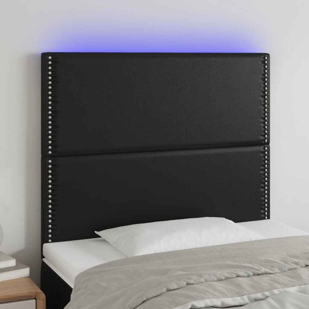Galvūgalis su LED, juodos spalvos, 100x5x118/128cm dirbtinė oda
