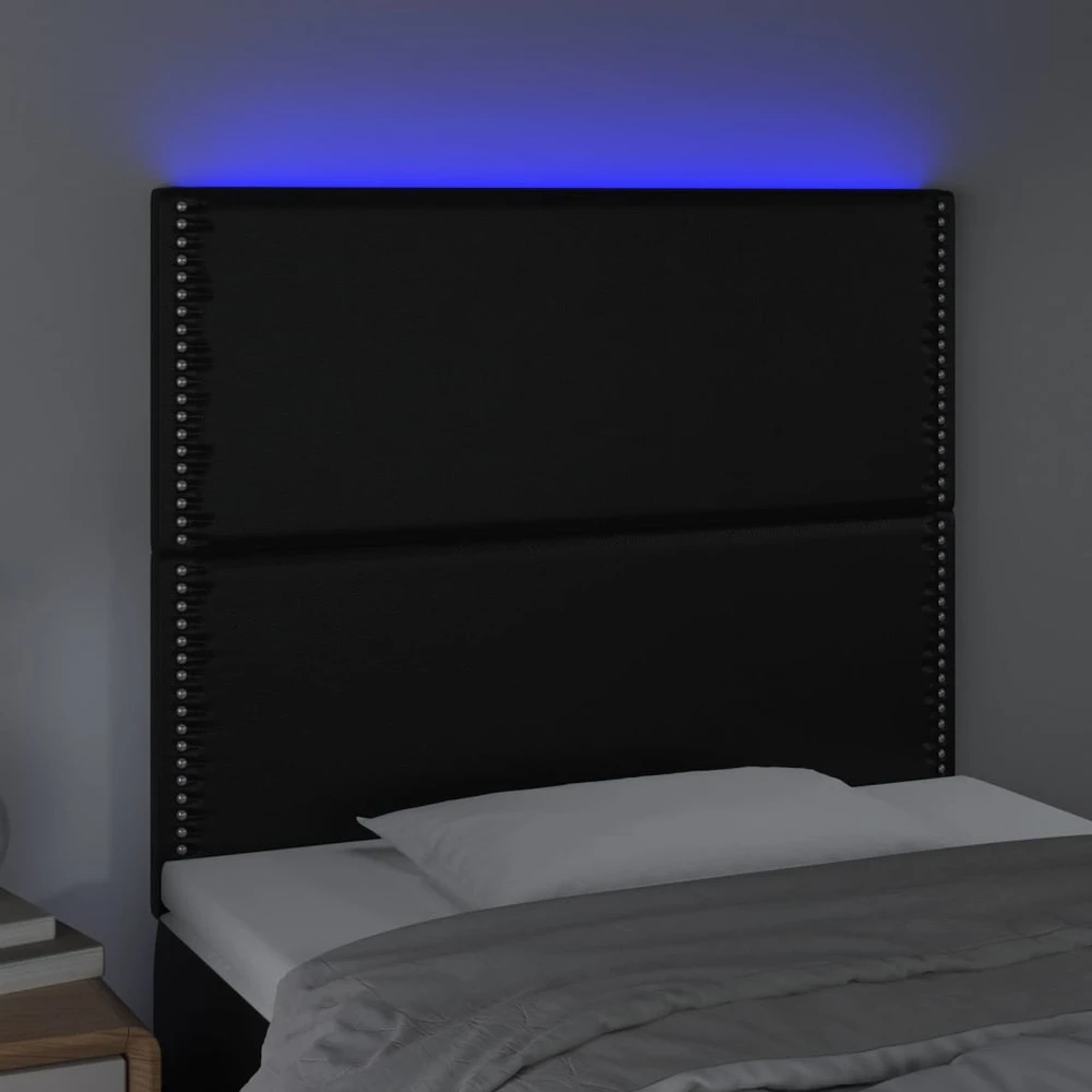 Galvūgalis su LED, juodos spalvos, 100x5x118/128cm dirbtinė oda
