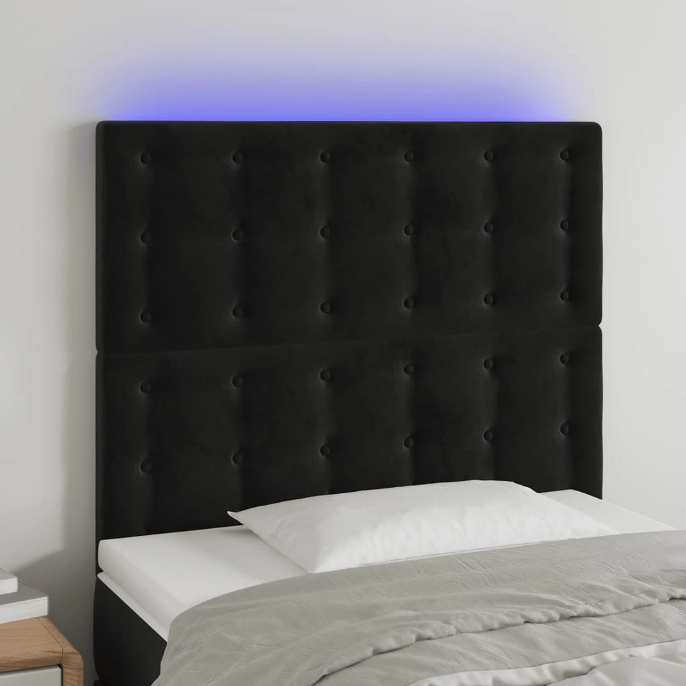 Galvūgalis su LED, juodos spalvos, 100x5x118/128cm, aksomas