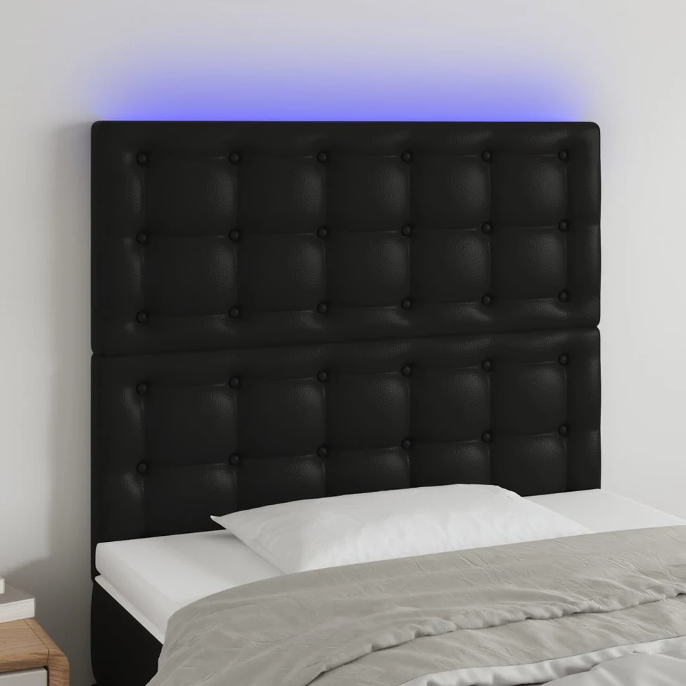 Galvūgalis su LED, juodos spalvos, 100x5x118/128cm dirbtinė oda