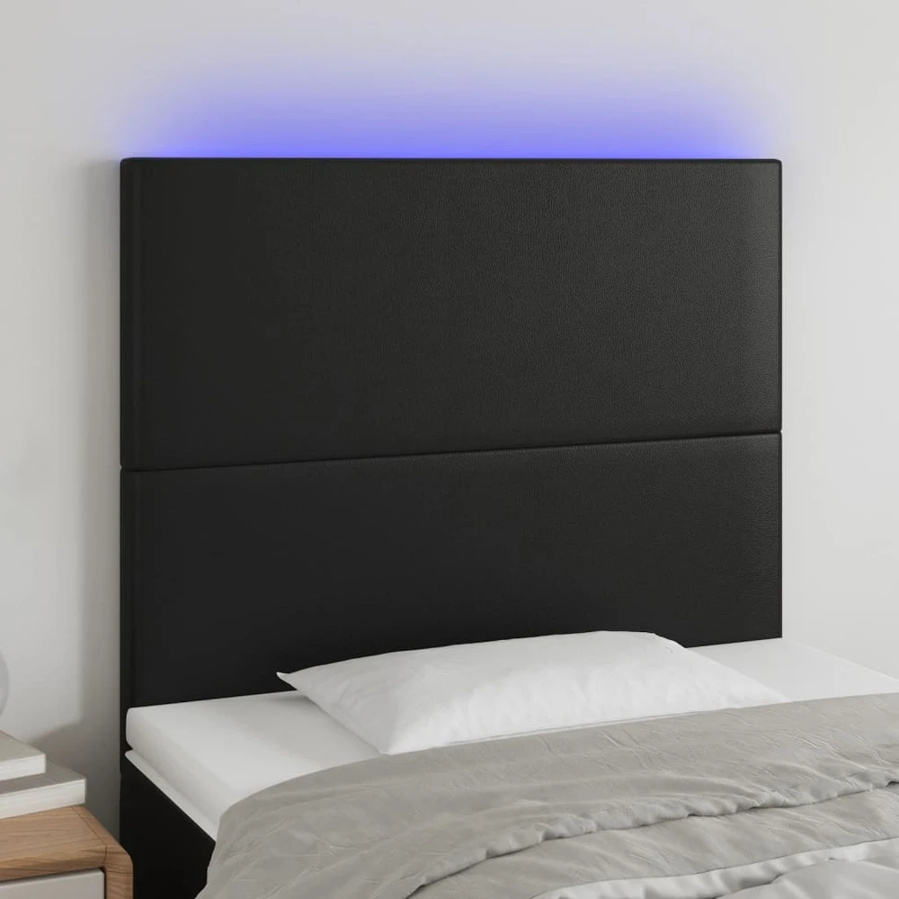 Galvūgalis su LED, juodos spalvos, 100x5x118/128cm dirbtinė oda