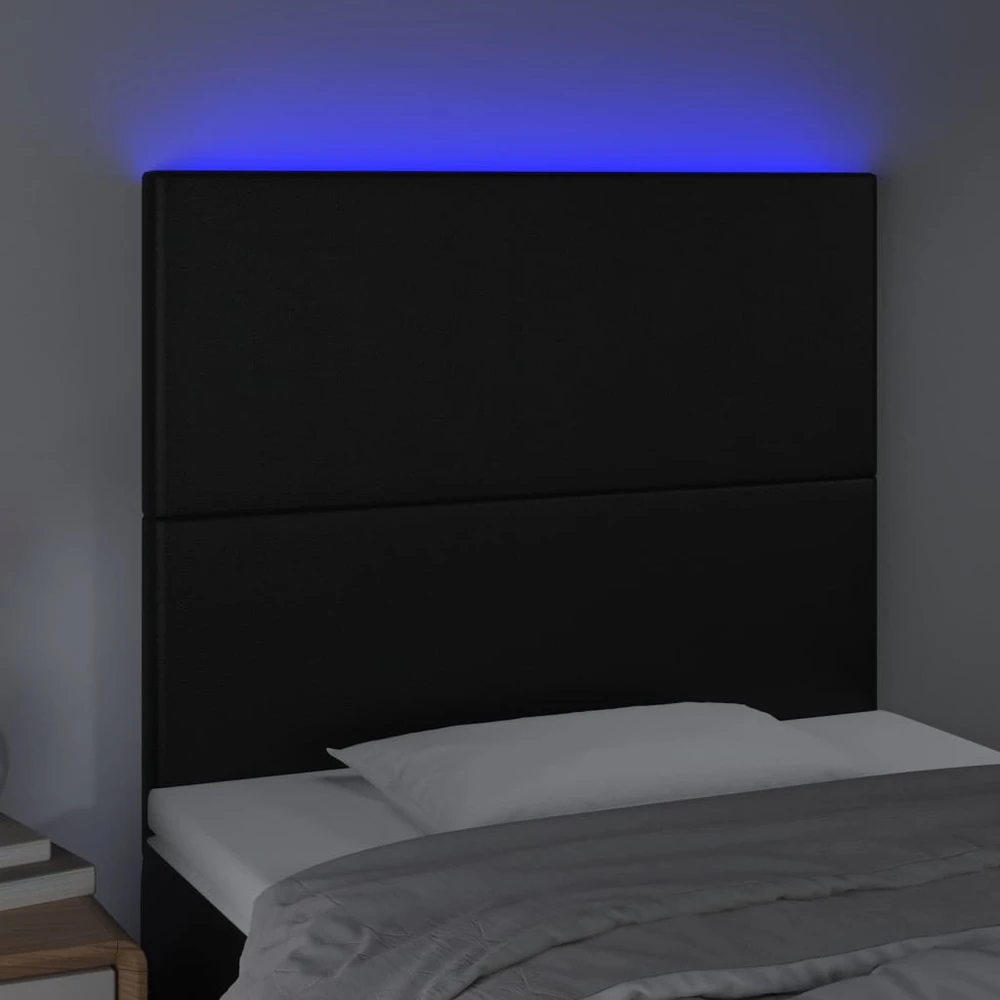 Galvūgalis su LED, juodos spalvos, 100x5x118/128cm dirbtinė oda